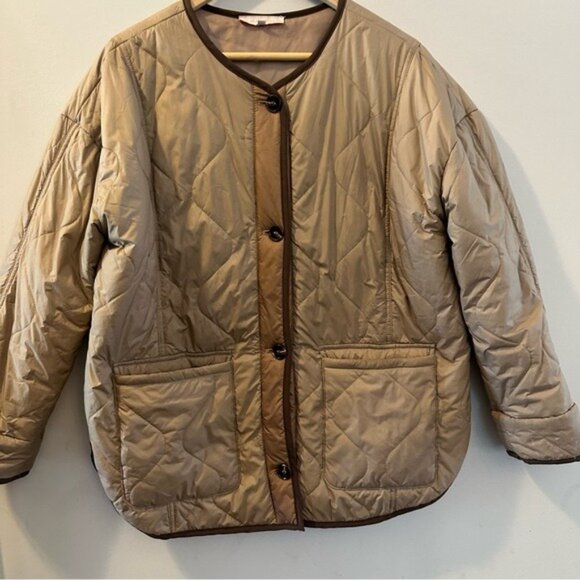 The Brass Monkey Tan Oversize Quilted Jacket Coat Size Medium Boho Military - Picture 3 of 12